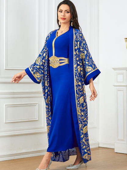 Women's Summer New Muslim Stamped Robe Two Piece Dresses