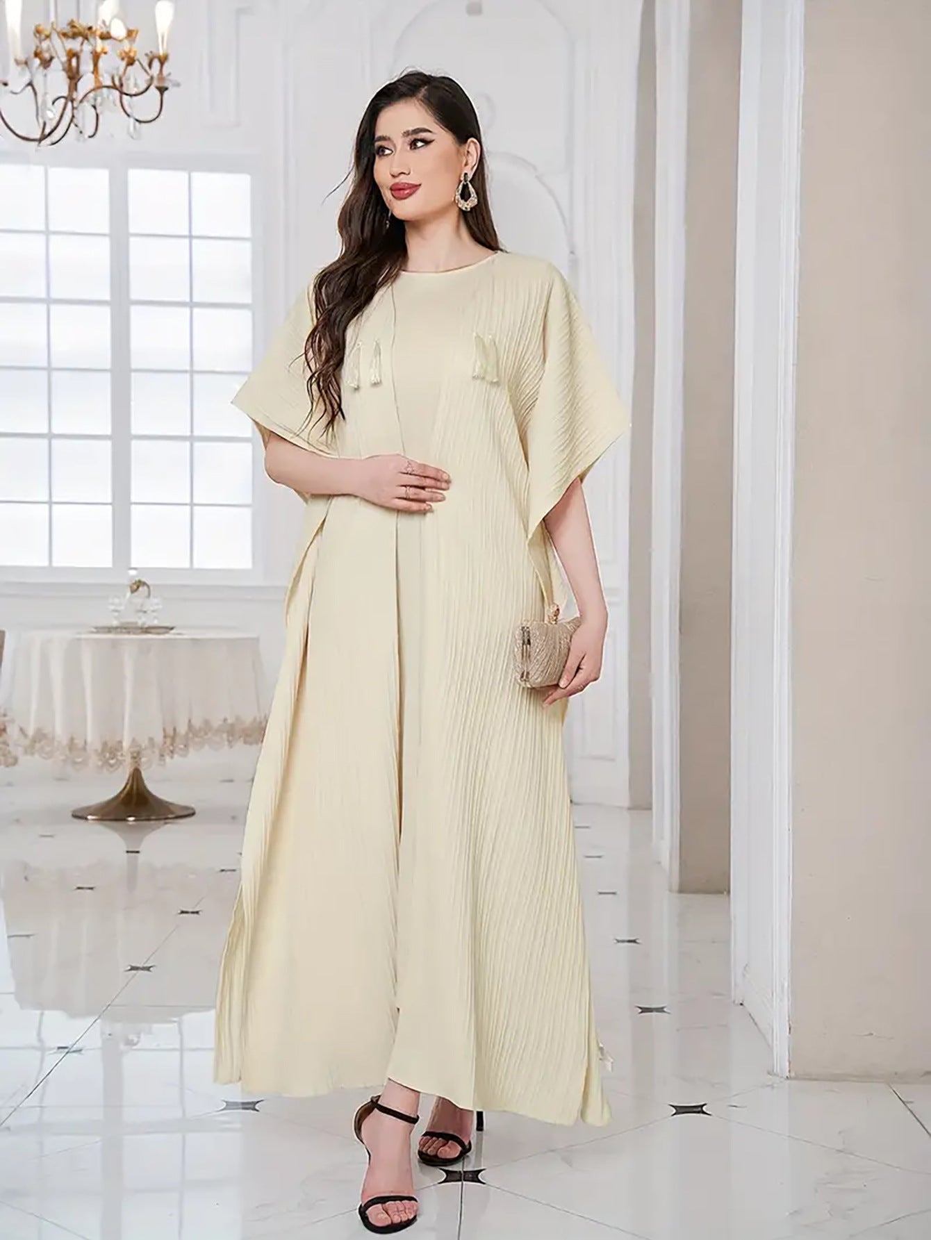 Muslim Plain Sleeveless Dress + Bat Sleeve Loose Robe Suit