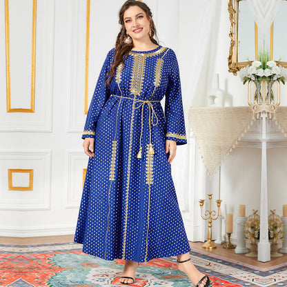 Gold Thread Embroidered Ethnic Style Long Sleeve Dress