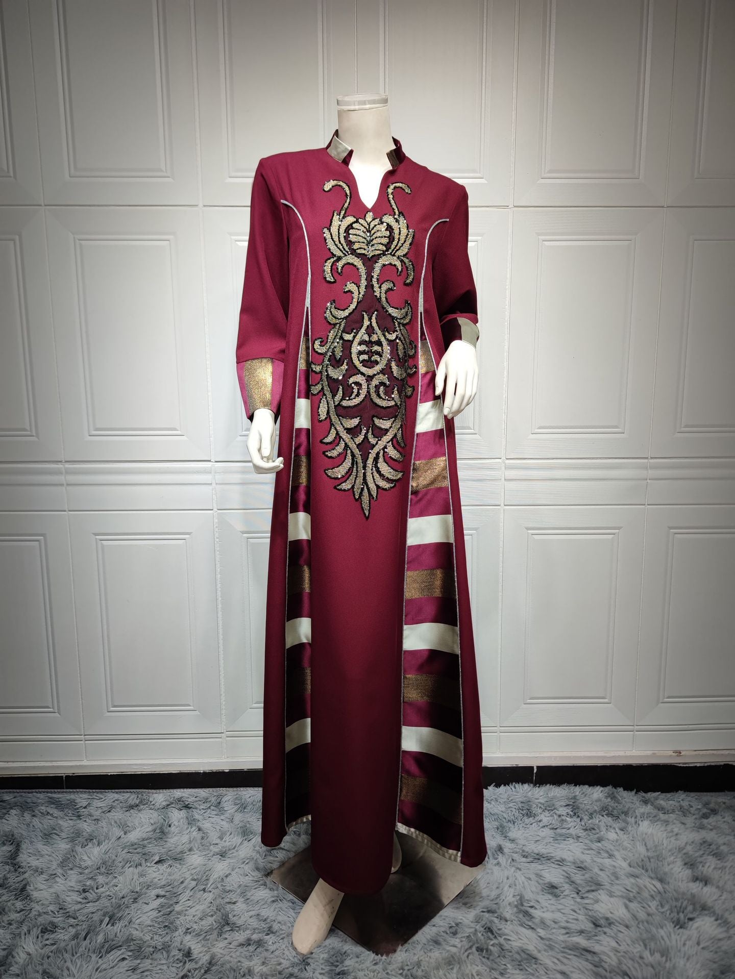 Women's Embroidered Striped Robe Dress