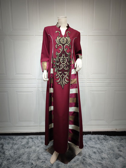 Women's Embroidered Striped Robe Dress