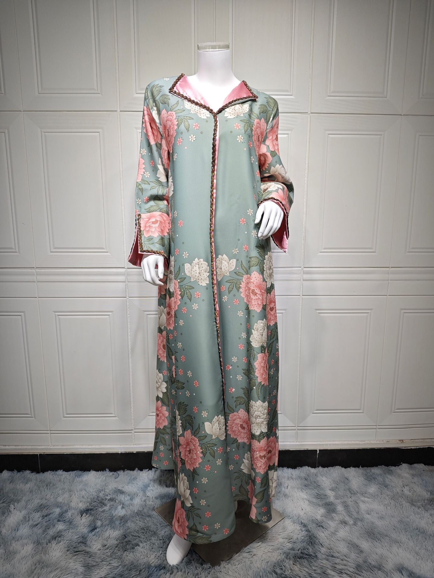 Women's Printed Diamond-set Floral Modest Dress