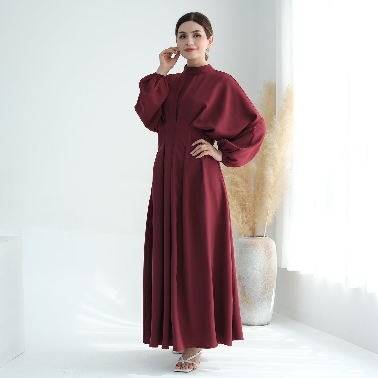 Women's Solid Color Tunic Sleeve Abaya Dress