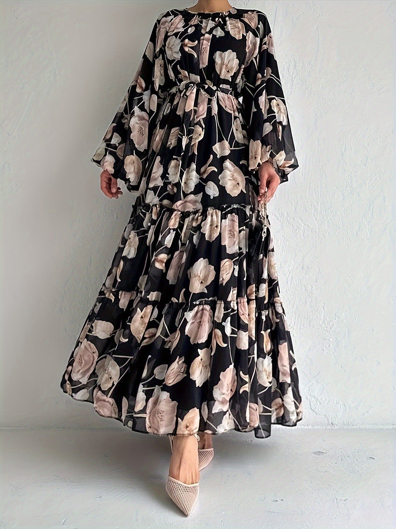 Women's Chiffon Floral Print Maxi Dress