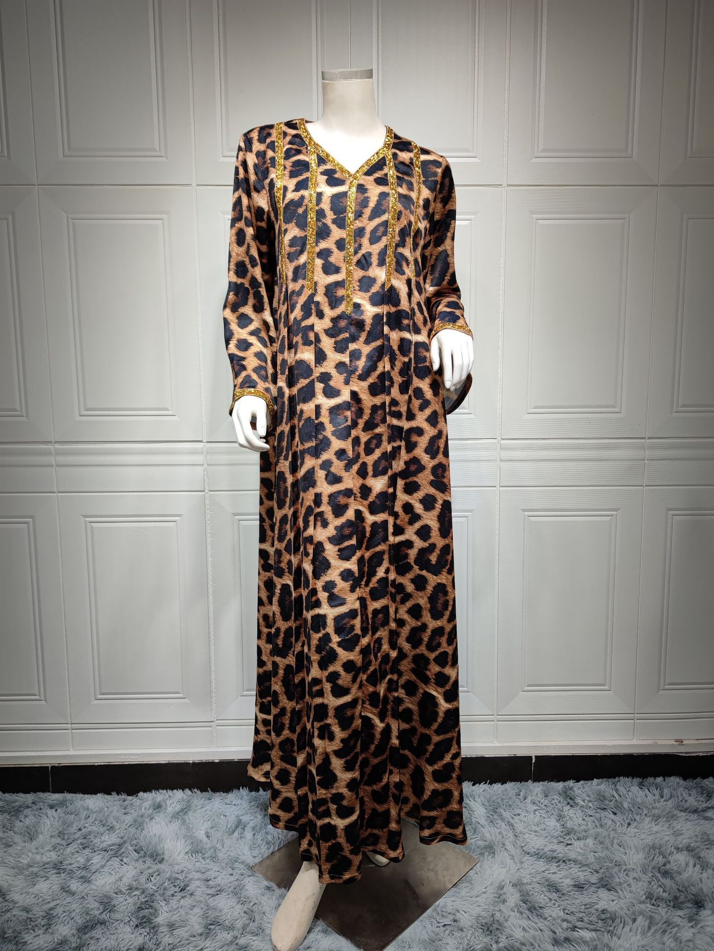 Leopard Print Brown Maxi Dress