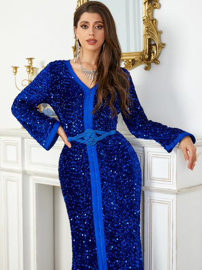 Robe de soirée en velours perlé pour femmes