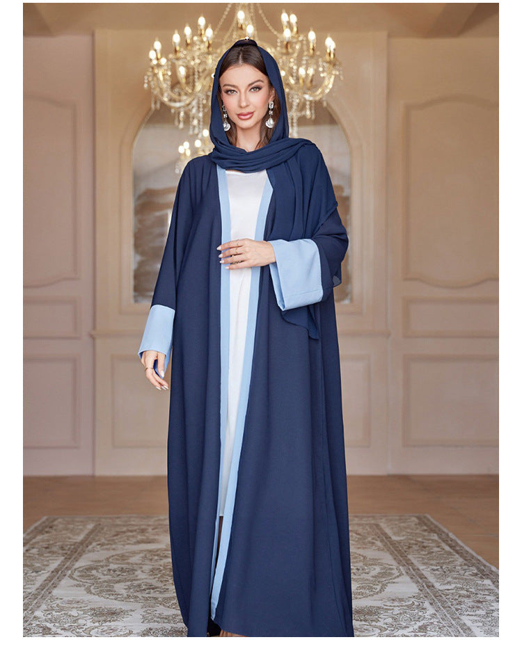 Solid Color Patchwork Sleeve Blue Robe