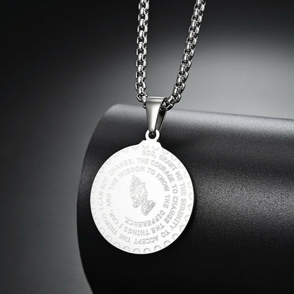 Stainless Steel Pendant Prayer Hand Medallion Necklace