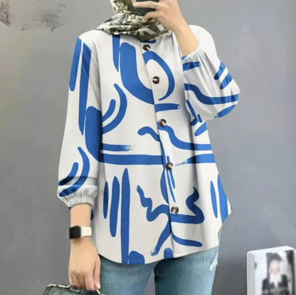 Women's Floral Puff Sleeve Casual Shirt