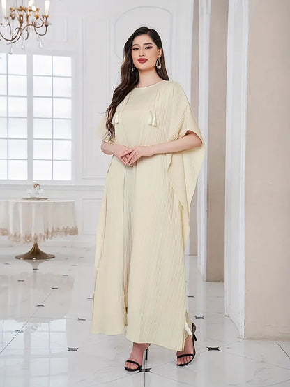 Muslim Plain Sleeveless Dress + Bat Sleeve Loose Robe Suit