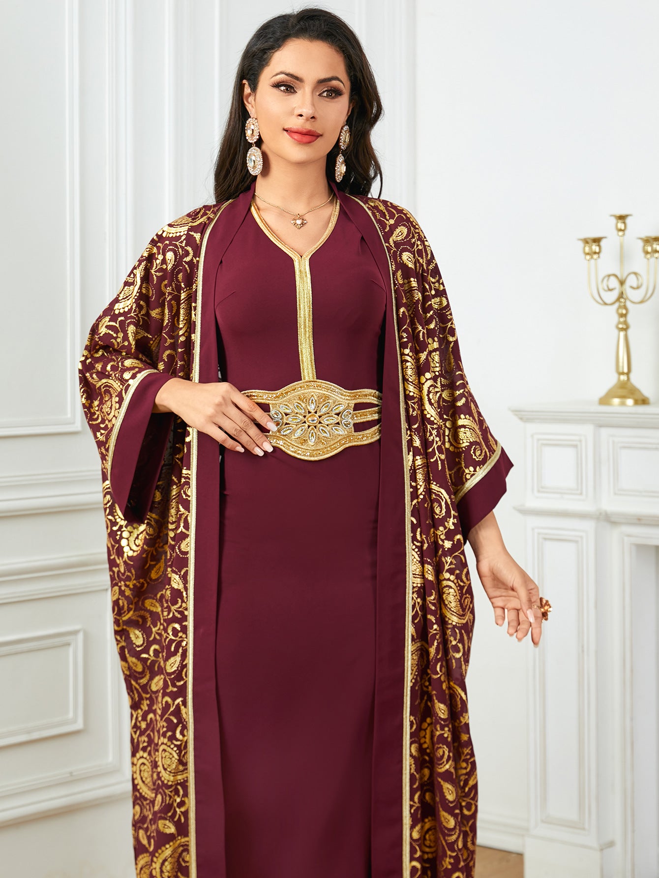 Women's Summer New Muslim Stamped Robe Two Piece Dresses