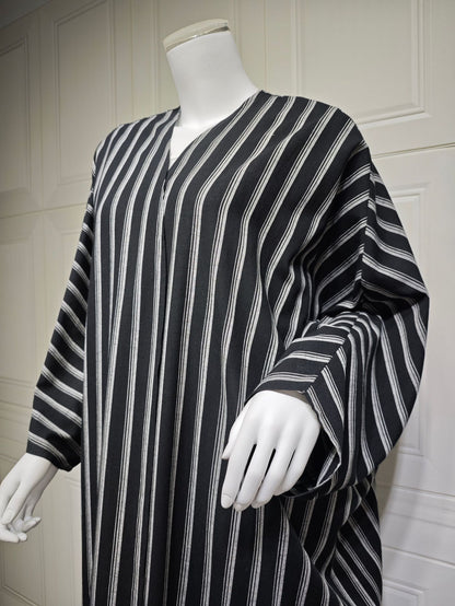 Striped Cardigan Jacket Open Abaya