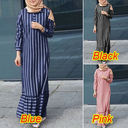 Women's Long-sleeved Striped Lapel Dress