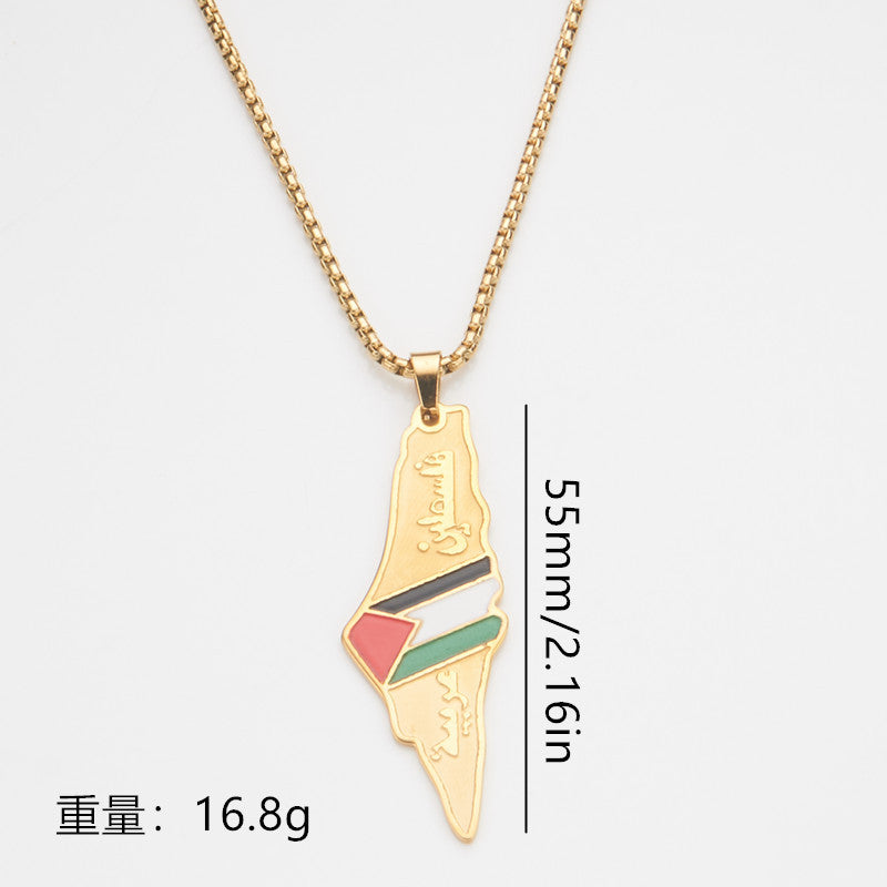 Stainless Steel Flag Map Pendant Necklace