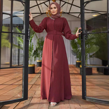 Beaded Pleated Slim Fit Abaya Dress