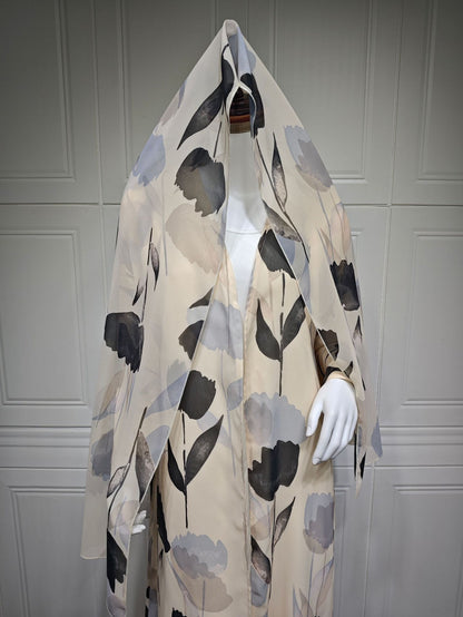 Women's Printed Robe Open Abaya with Hijab