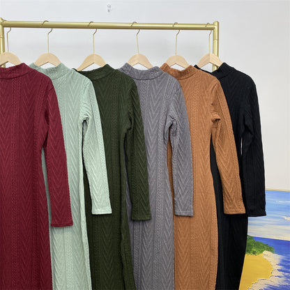 Solid Color Long-sleeved Sweater Base Dress