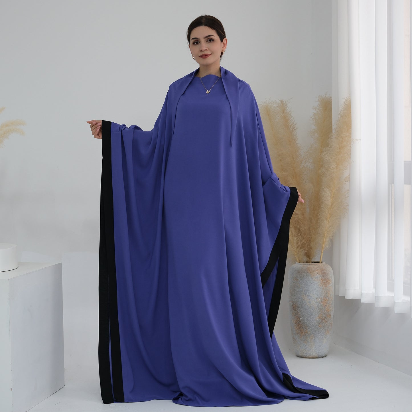 Women's Color-block Trimmed Modest Hijab Dress