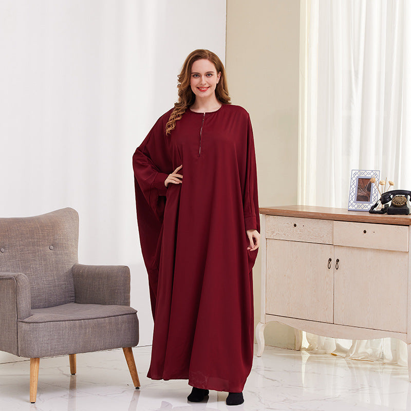 Women's Solid Color Bat-sleeved Abaya Dress