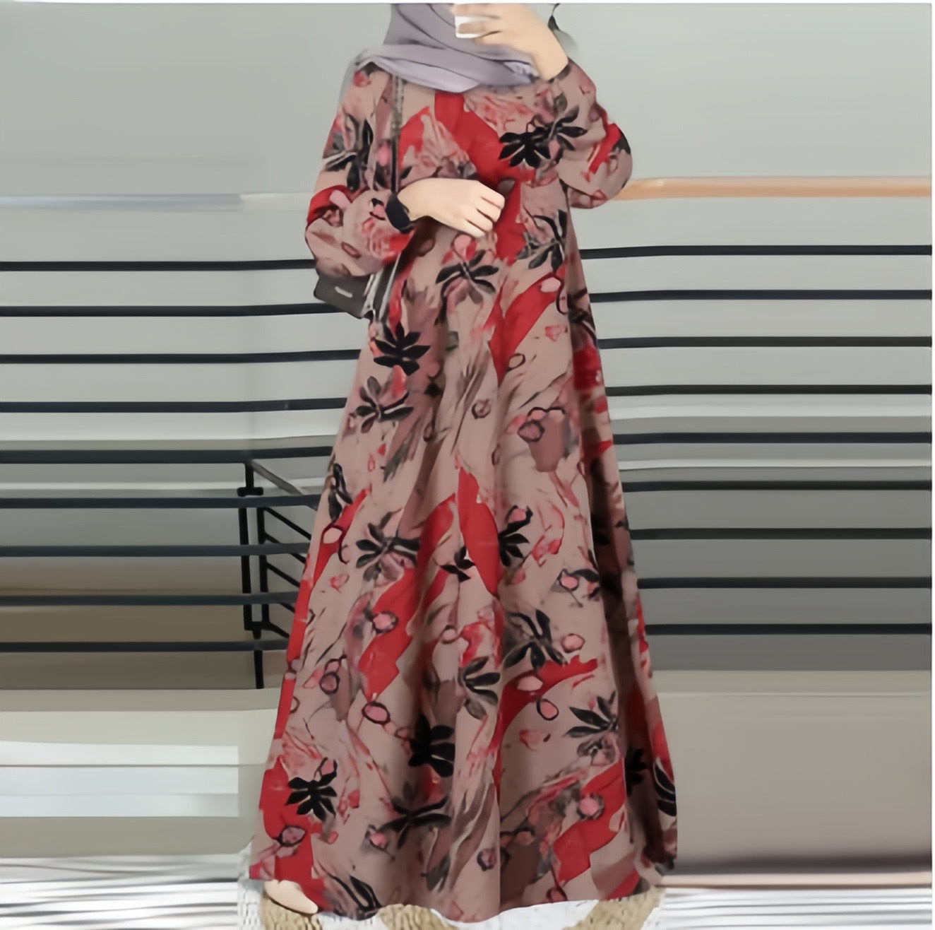 Women's Long-sleeved Crewneck Print Dress