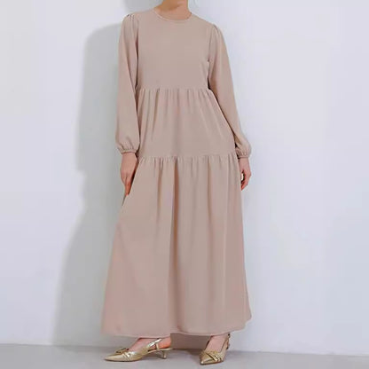 Plain Round Neck Robe Swing Dress