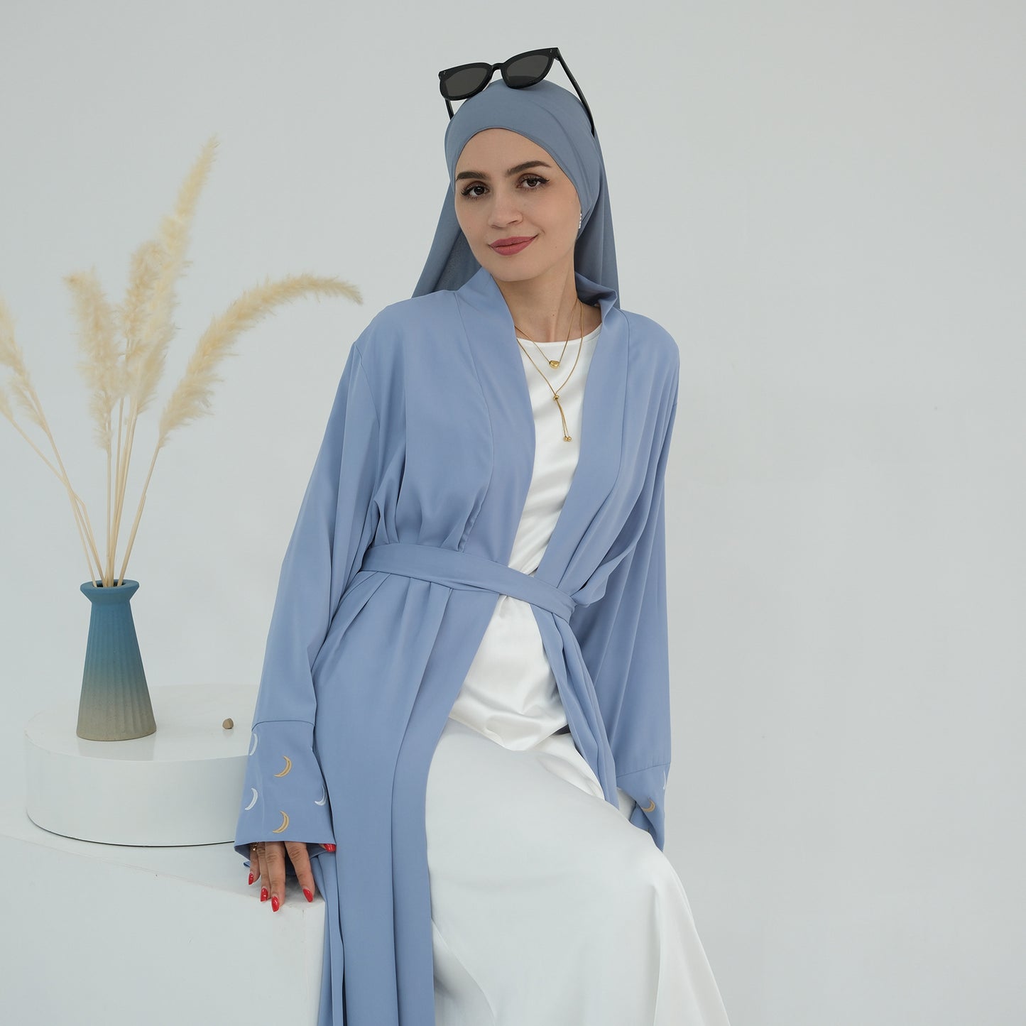 Plain Moon embroidered Elegant Cardigan Robe