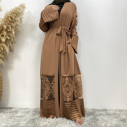 Women's Embroidered Mesh Cardigan Robe Dress