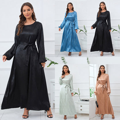 Jacquard Elegant Lantern Sleeve Abaya Dress