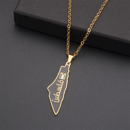 Stainless Steel Palestine Flag Map Pendant Necklace