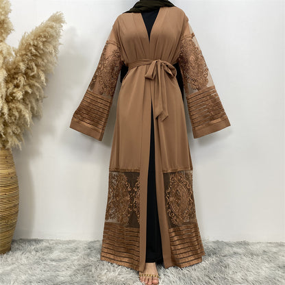 Women's Embroidered Mesh Cardigan Robe Dress