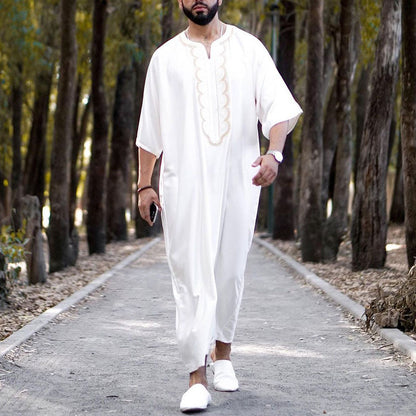 Collarless Casual White Muslim Thobe