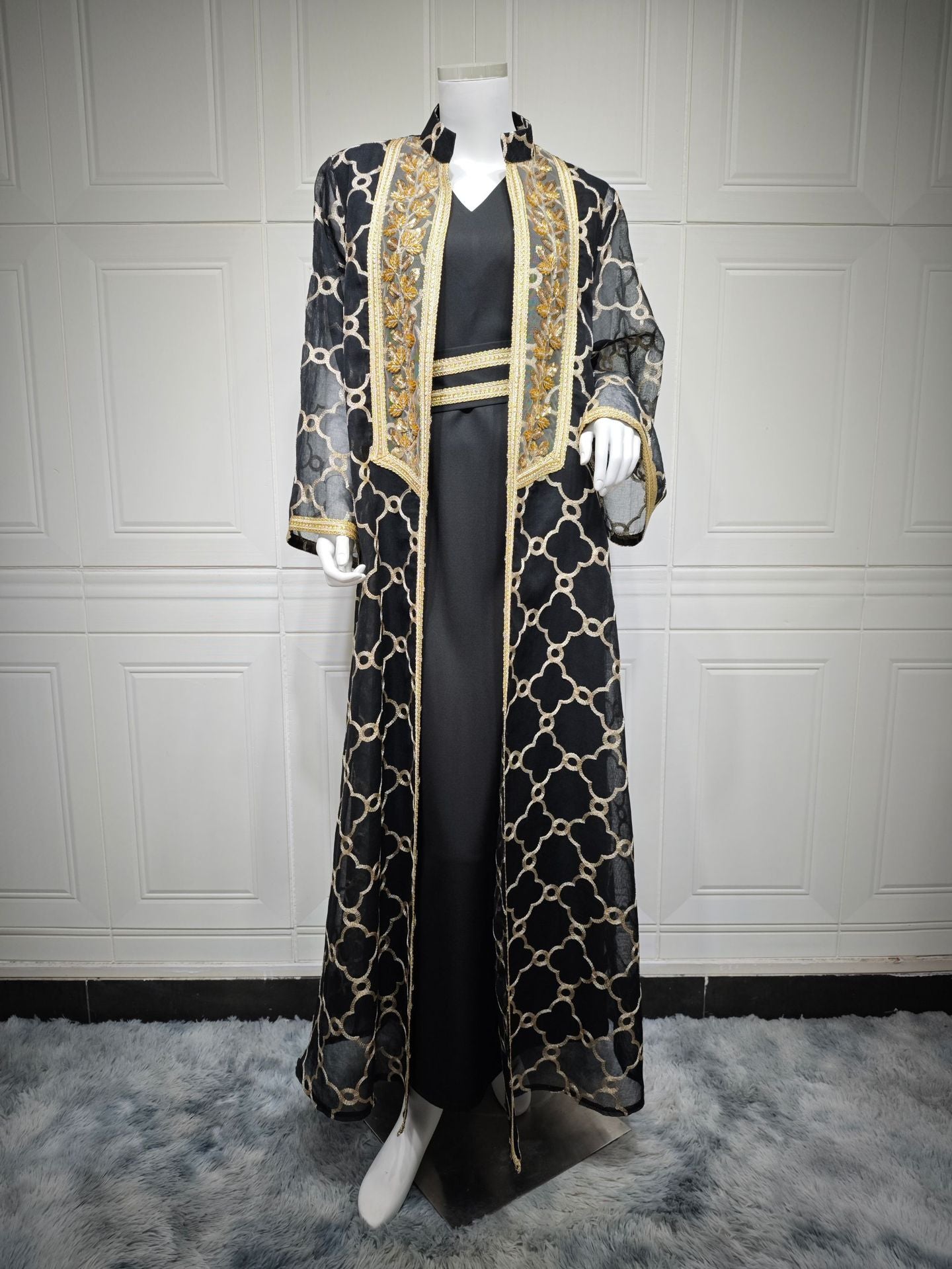 Women's Embroidered Vest Open Abaya Suit