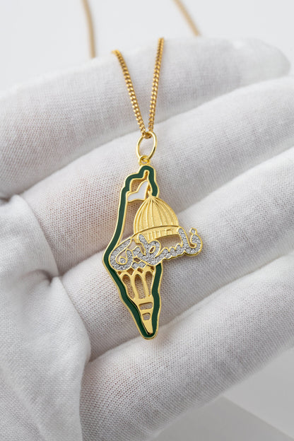 Palestine Map Mosque Pendant Necklace Jewelry