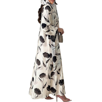 Women's Printed Robe Open Abaya with Hijab