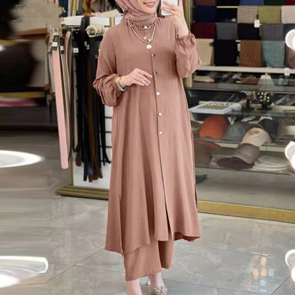 Women's Solid Color Casual Muslim Dress Sets