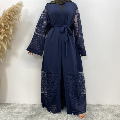 Women's Embroidered Mesh Cardigan Robe Dress