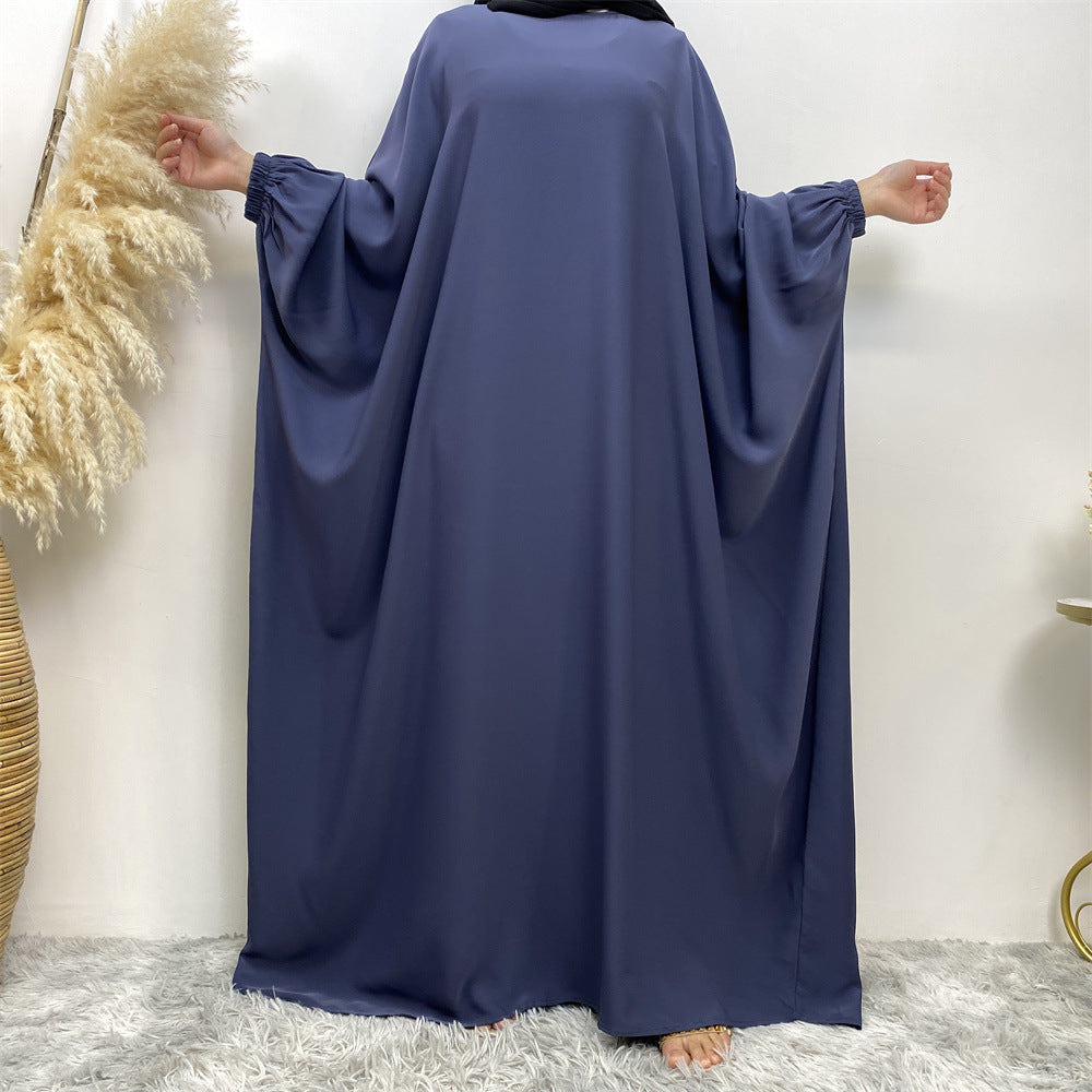 Solid Color Bat Sleeve Abaya Dress