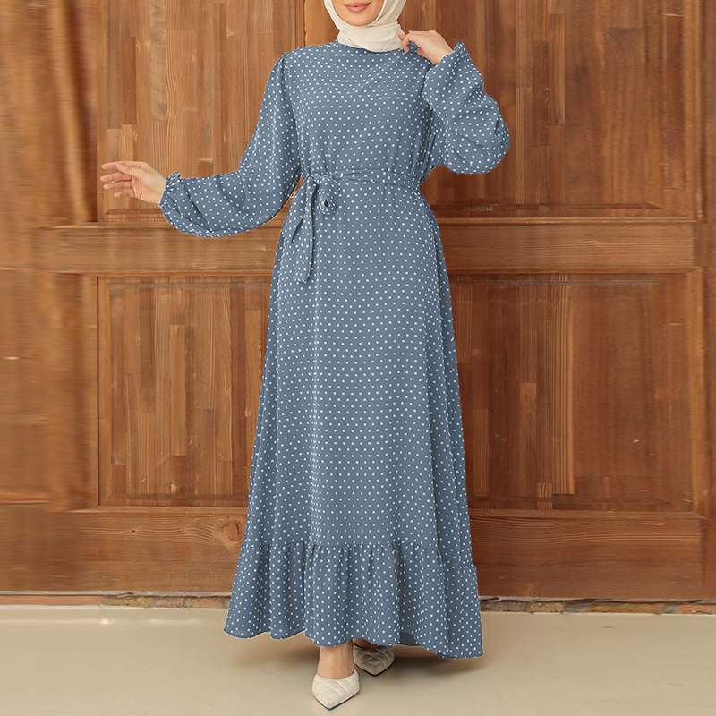 Vintage Polka Dot Print Long-sleeved Ruffle Dress