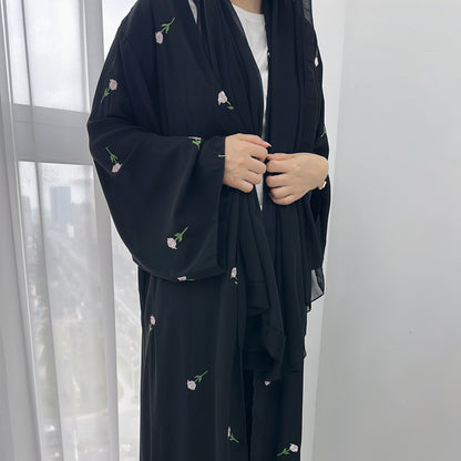 Floral Embroidery Elegant Cardigan Robe