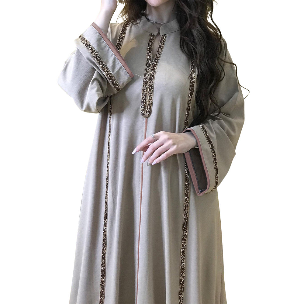 Diamond-encrusted Webbing Loose Hem Jalabiya Dress