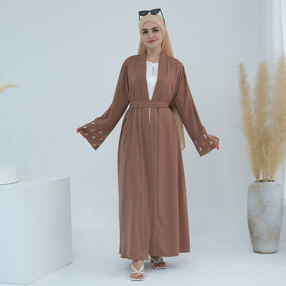 Plain Moon embroidered Elegant Cardigan Robe