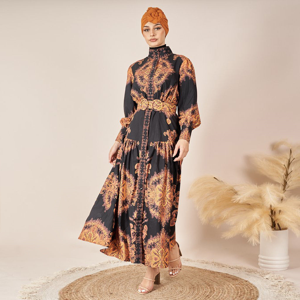 Robe trapèze imprimée vintage pour femmes