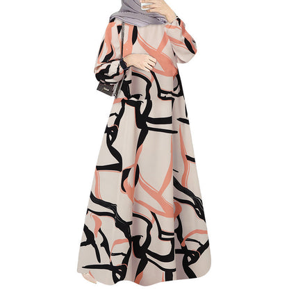 Elegant Floral Print Abaya Dress