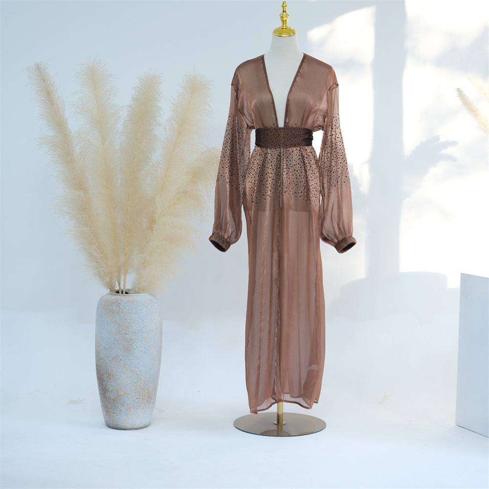 Women's Solid Color Puff Sleeve Robe