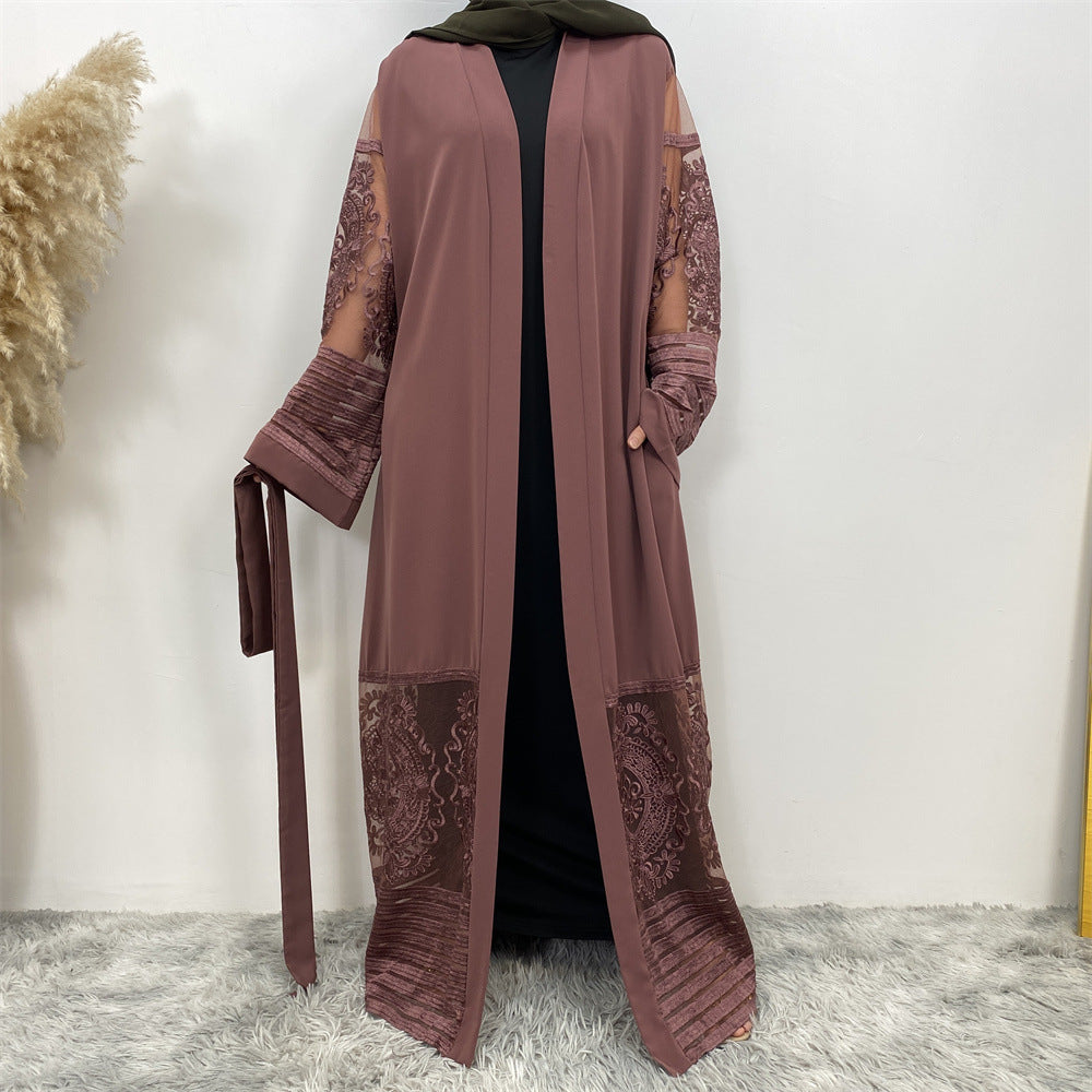 Women's Embroidered Mesh Cardigan Robe Dress