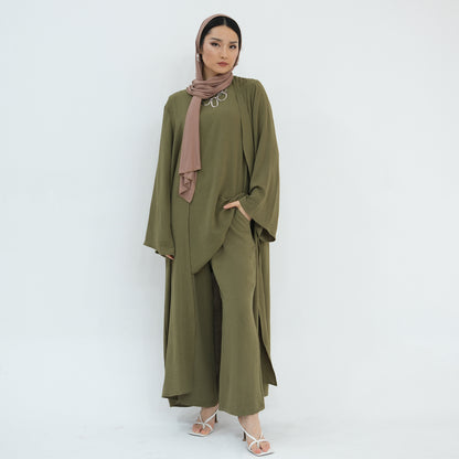 Women's Plain Three-piece Top And Pants Suit