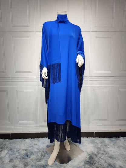 Women's Plain Batwing Sleeve Fringed Dress