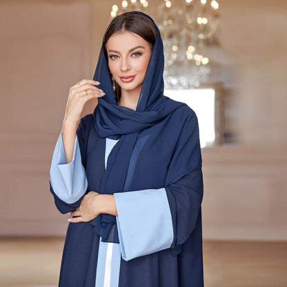 Solid Color Patchwork Sleeve Blue Robe