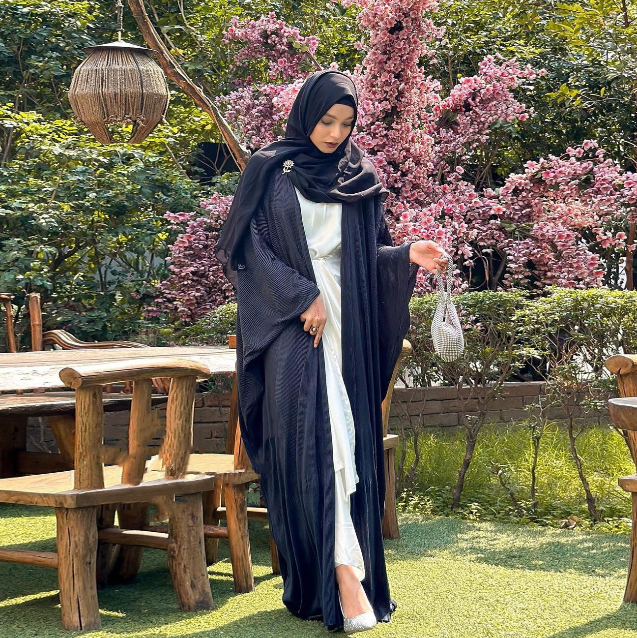 Women's Ruffled Chiffon Robe Open Abaya