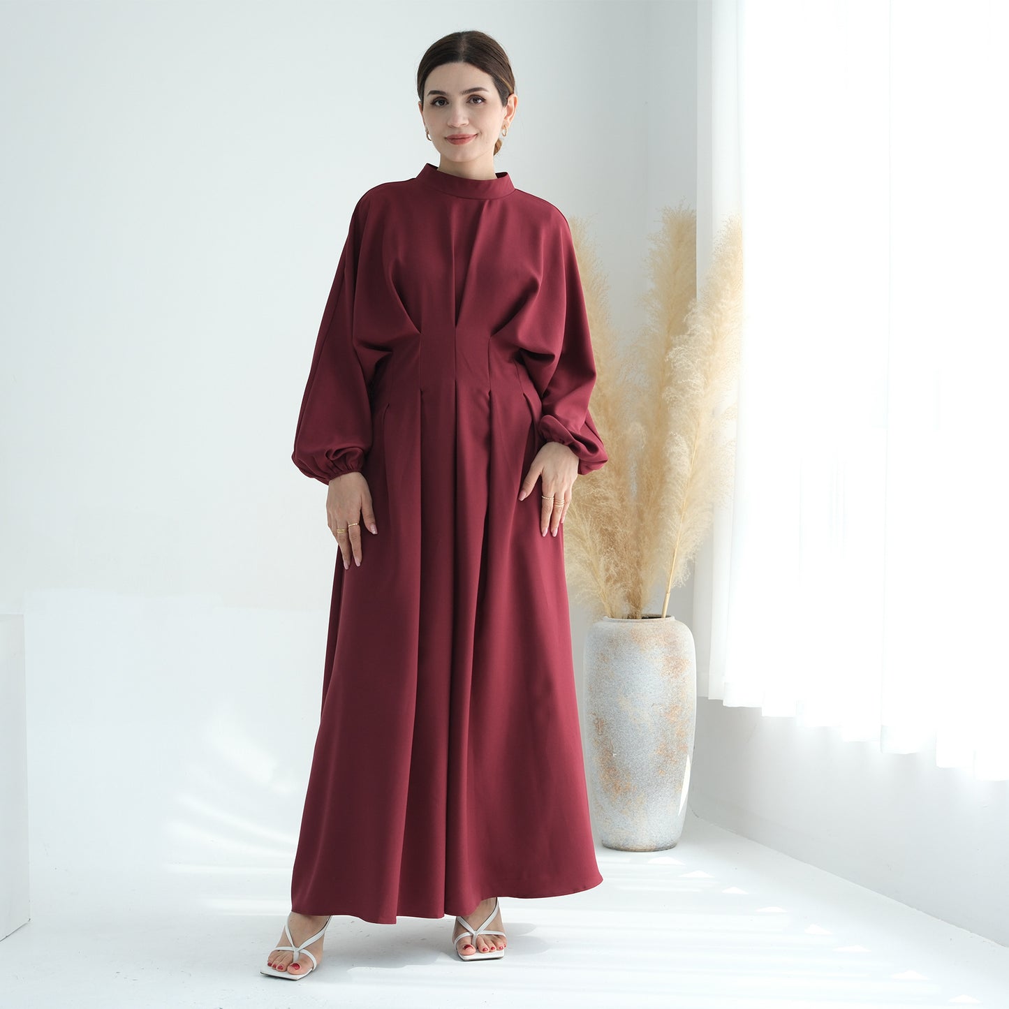 Women's Solid Color Tunic Sleeve Abaya Dress